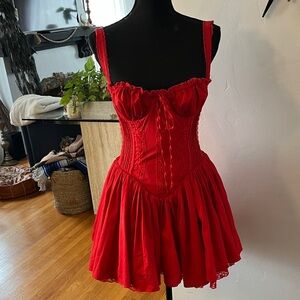 House of CB milkmaid Red Corset Dress size S
